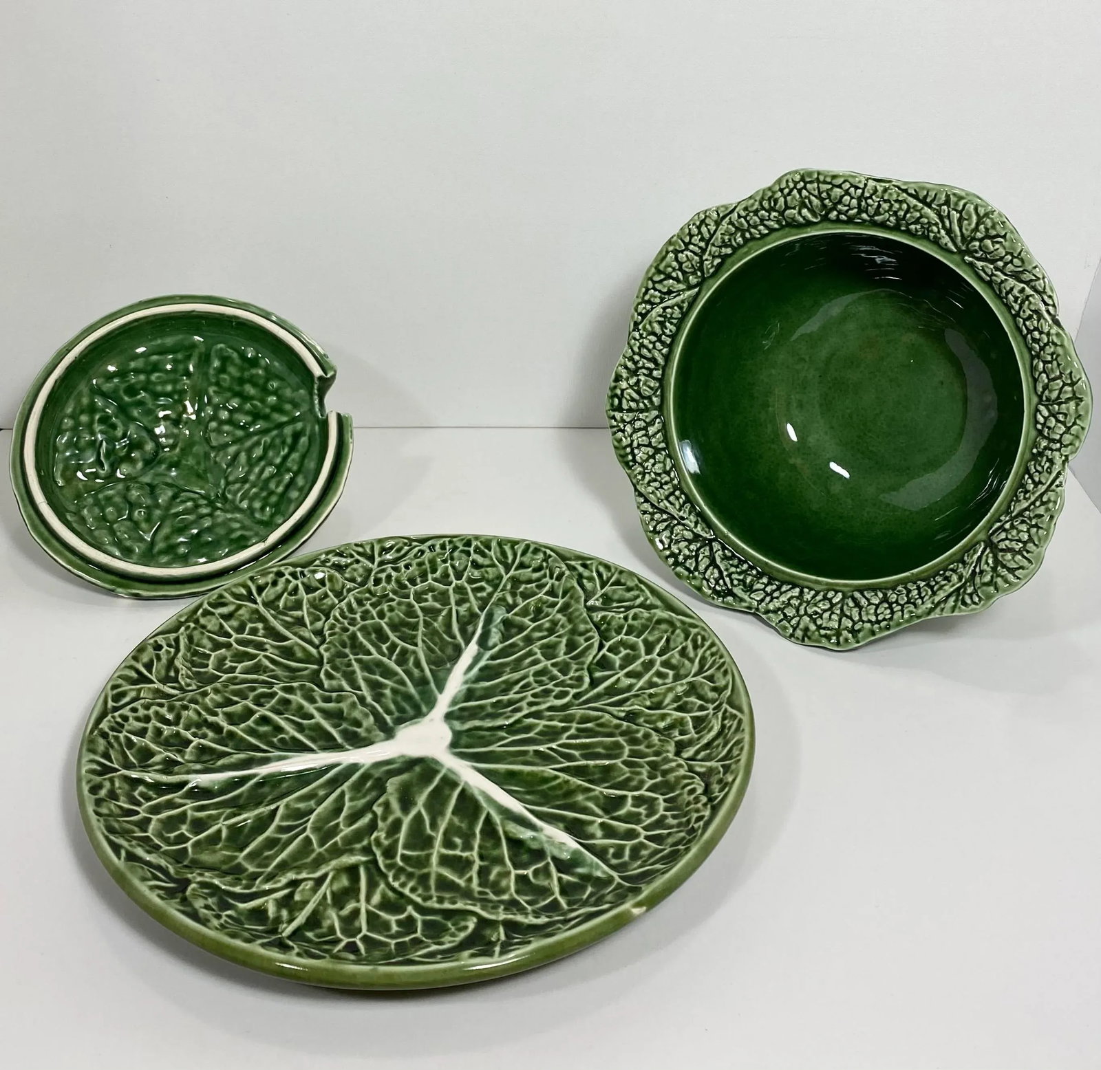 1970s Vintage Majolica Cabbage Lidded Soup Tureen With Under Plate - 9