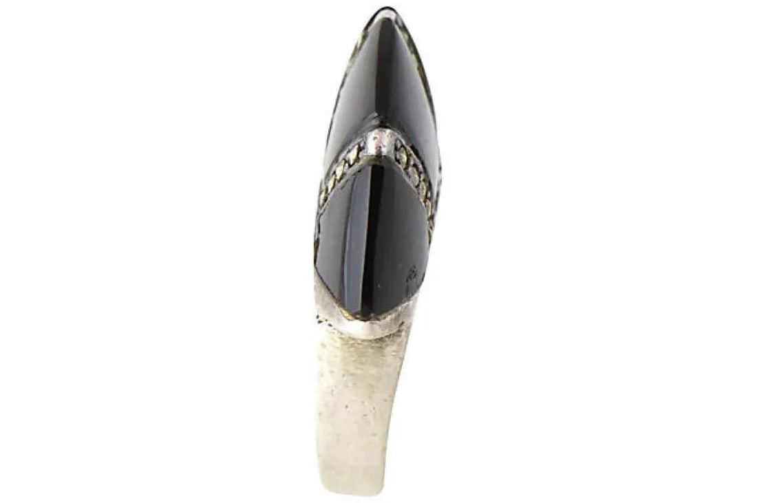 Modern Deco Style Onyx Marcasite Sterling Silver Ring size 4.5 - 3