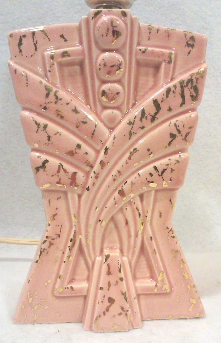 1950s Atomic Lamp Pink Gilt Ceramic Dresser Accent Lamp - 2