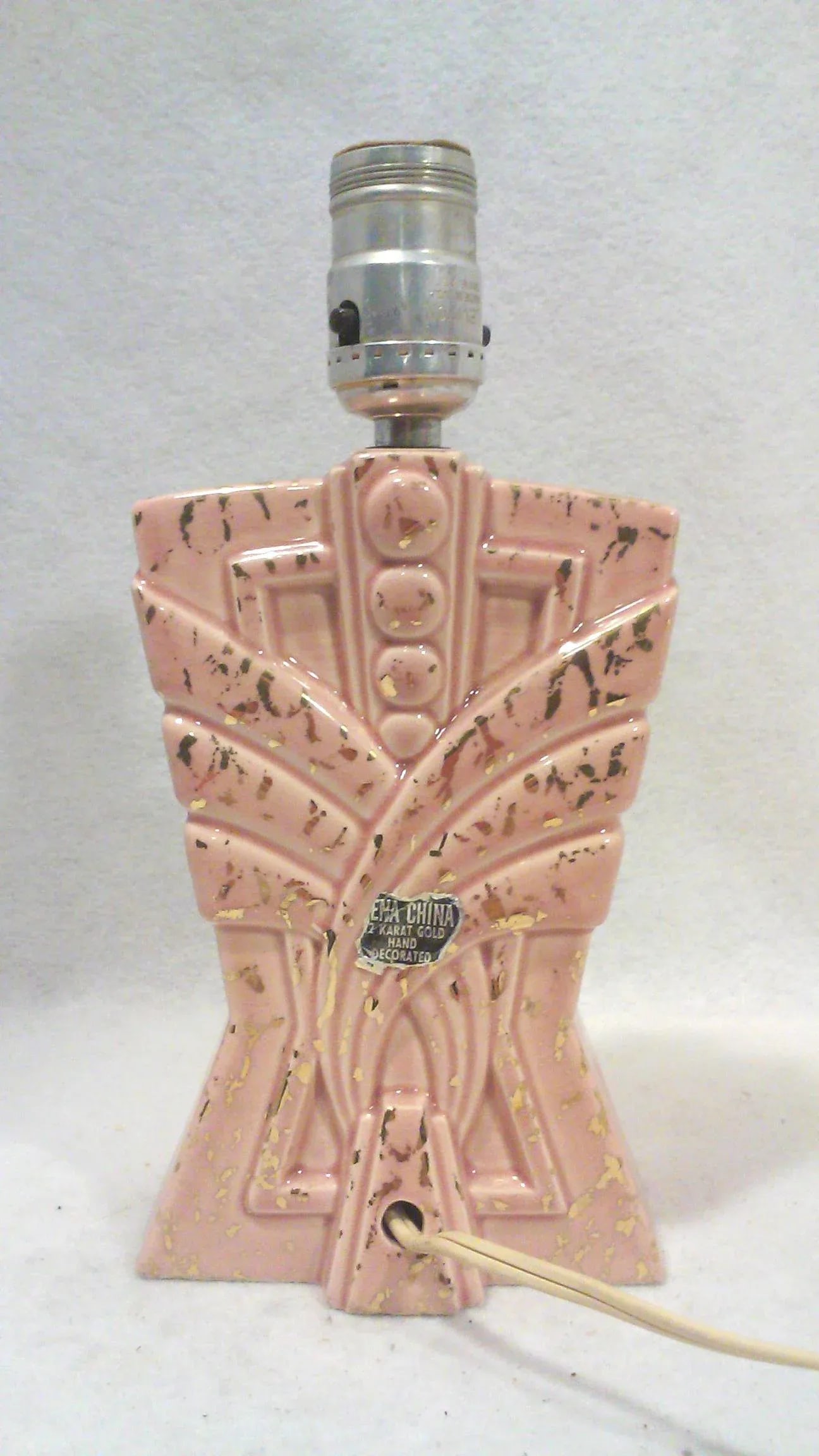 1950s Atomic Lamp Pink Gilt Ceramic Dresser Accent Lamp - 5
