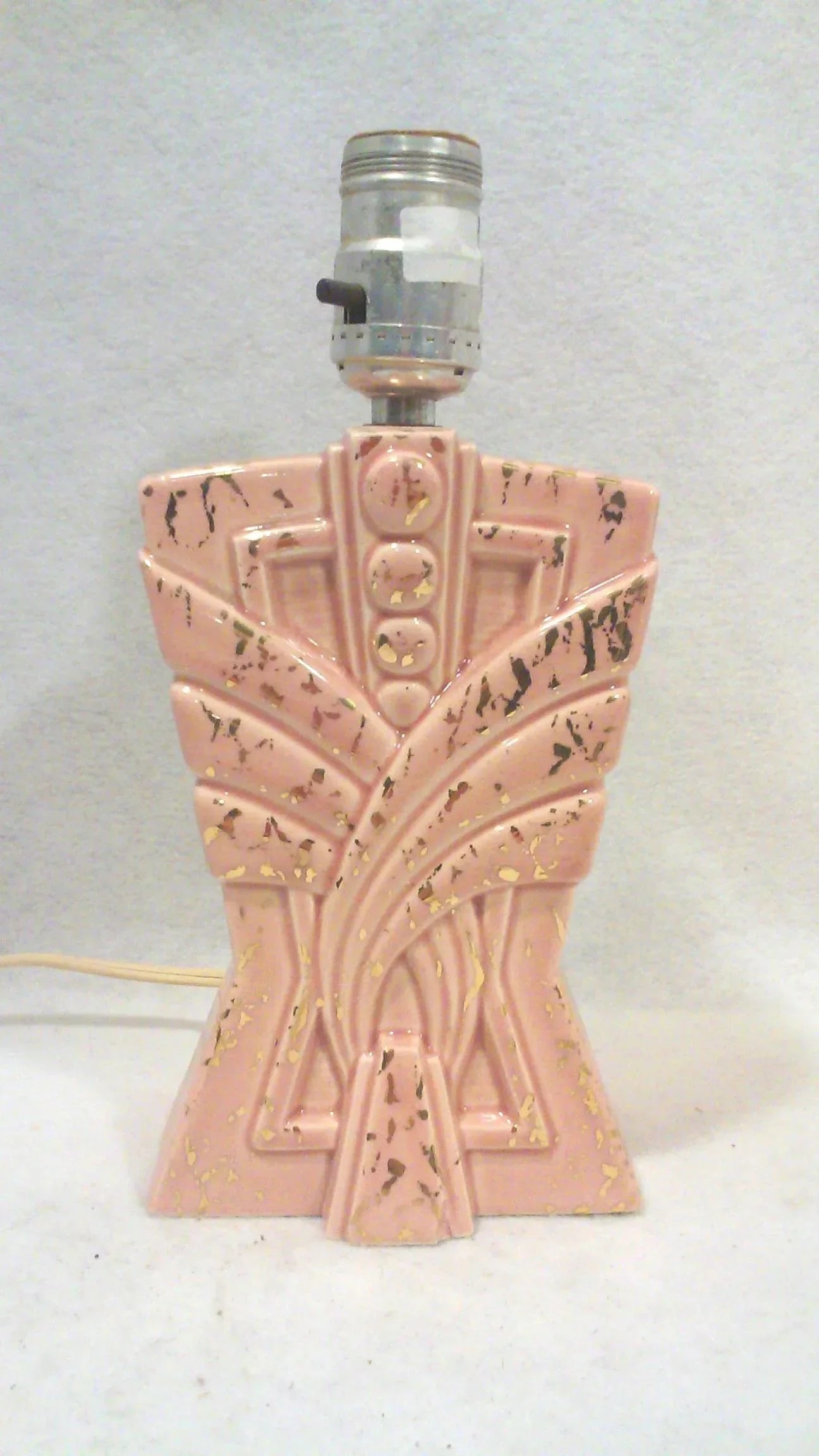 1950s Atomic Lamp Pink Gilt Ceramic Dresser Accent Lamp - 6