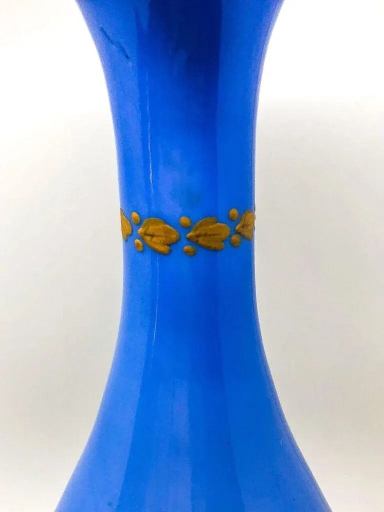 Vintage Blue Floral Detail Vases - A Pair - 4