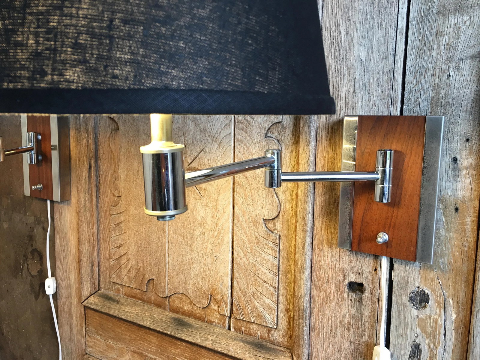 Mid-Century Modern Walnut and Chrome Articulated Sconces - a Pair - 11