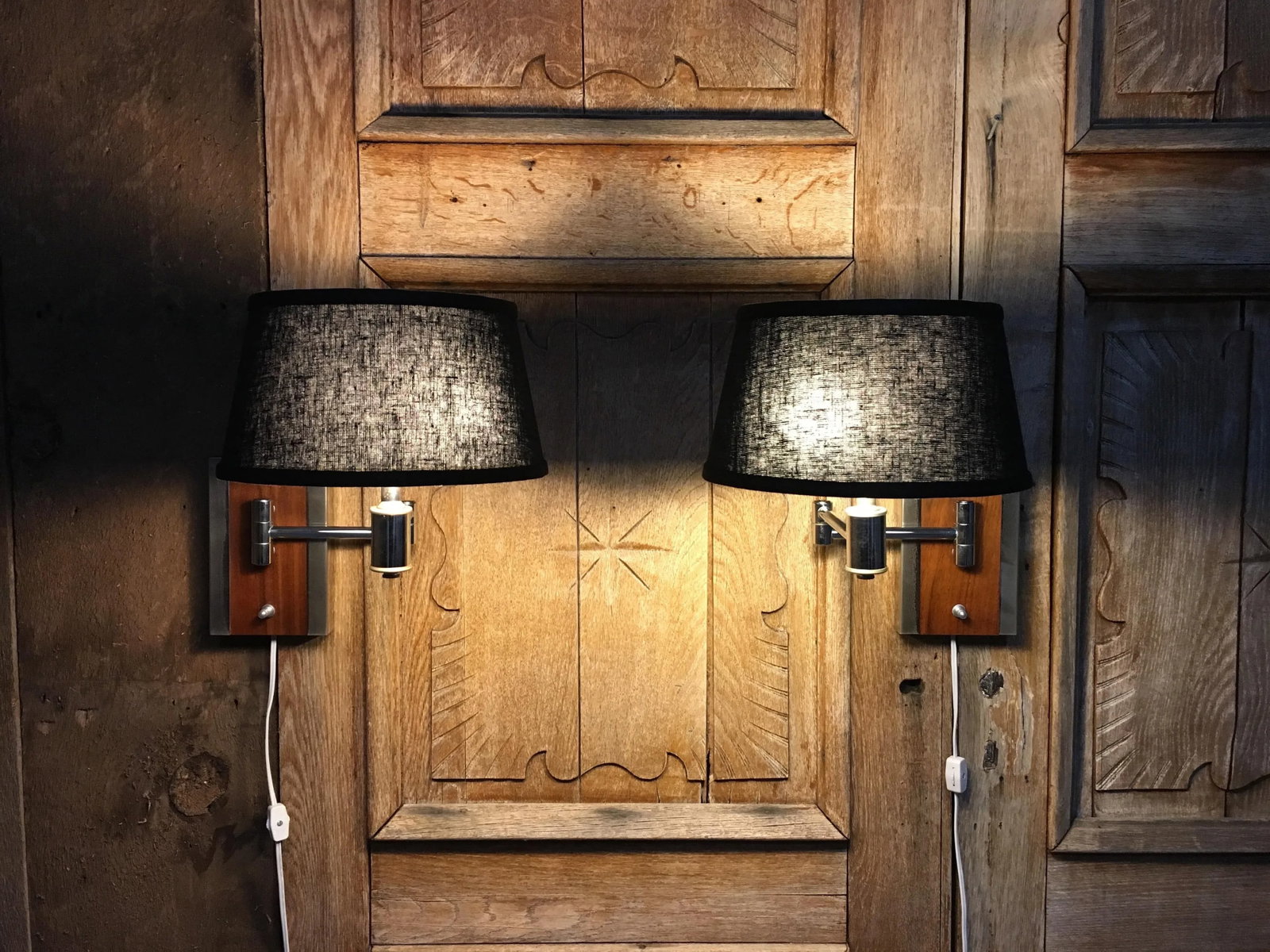 Mid-Century Modern Walnut and Chrome Articulated Sconces - a Pair - 12