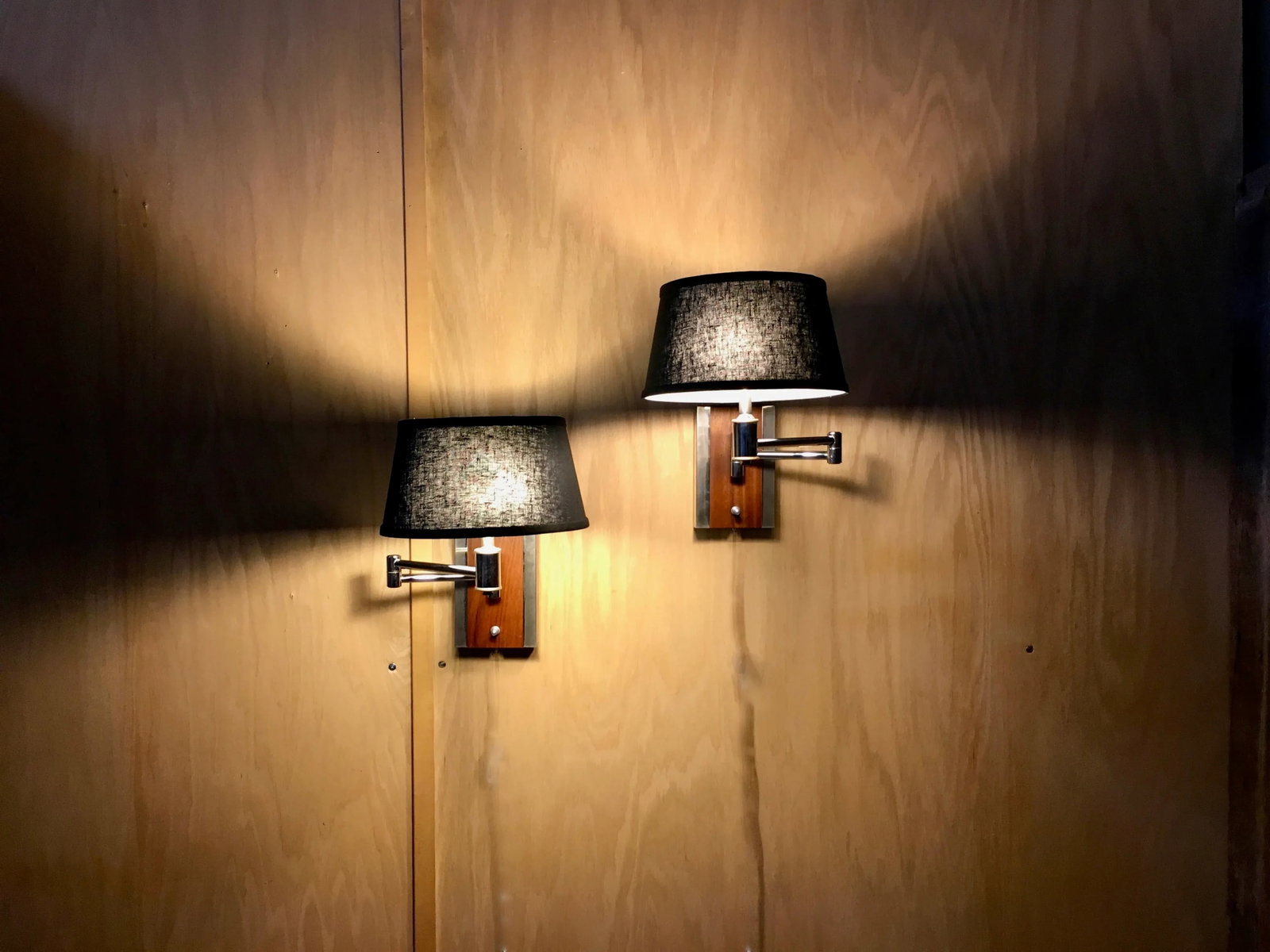Mid-Century Modern Walnut and Chrome Articulated Sconces - a Pair - 4