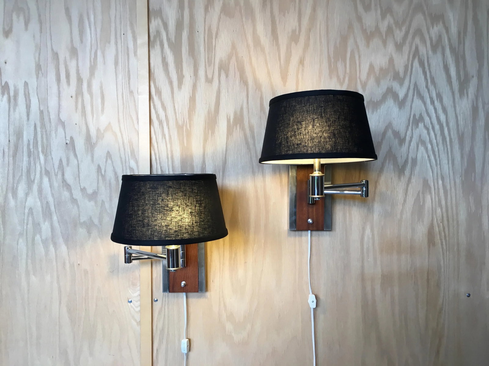 Mid-Century Modern Walnut and Chrome Articulated Sconces - a Pair - 7