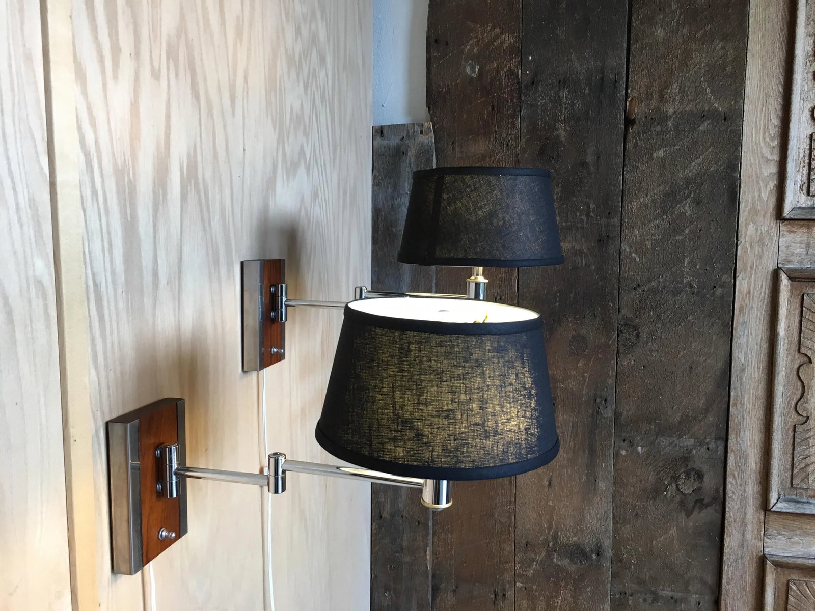 Mid-Century Modern Walnut and Chrome Articulated Sconces - a Pair - 9