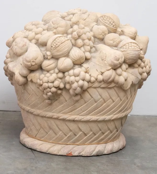 Pair of Mid 20th Century Large Terra Cotta Fruit Basket Sculptures - 5
