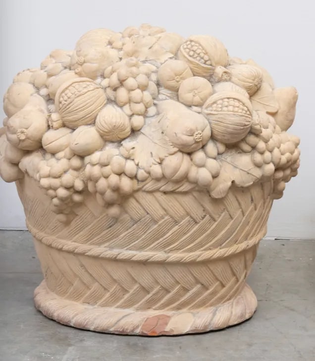 Pair of Mid 20th Century Large Terra Cotta Fruit Basket Sculptures - 6