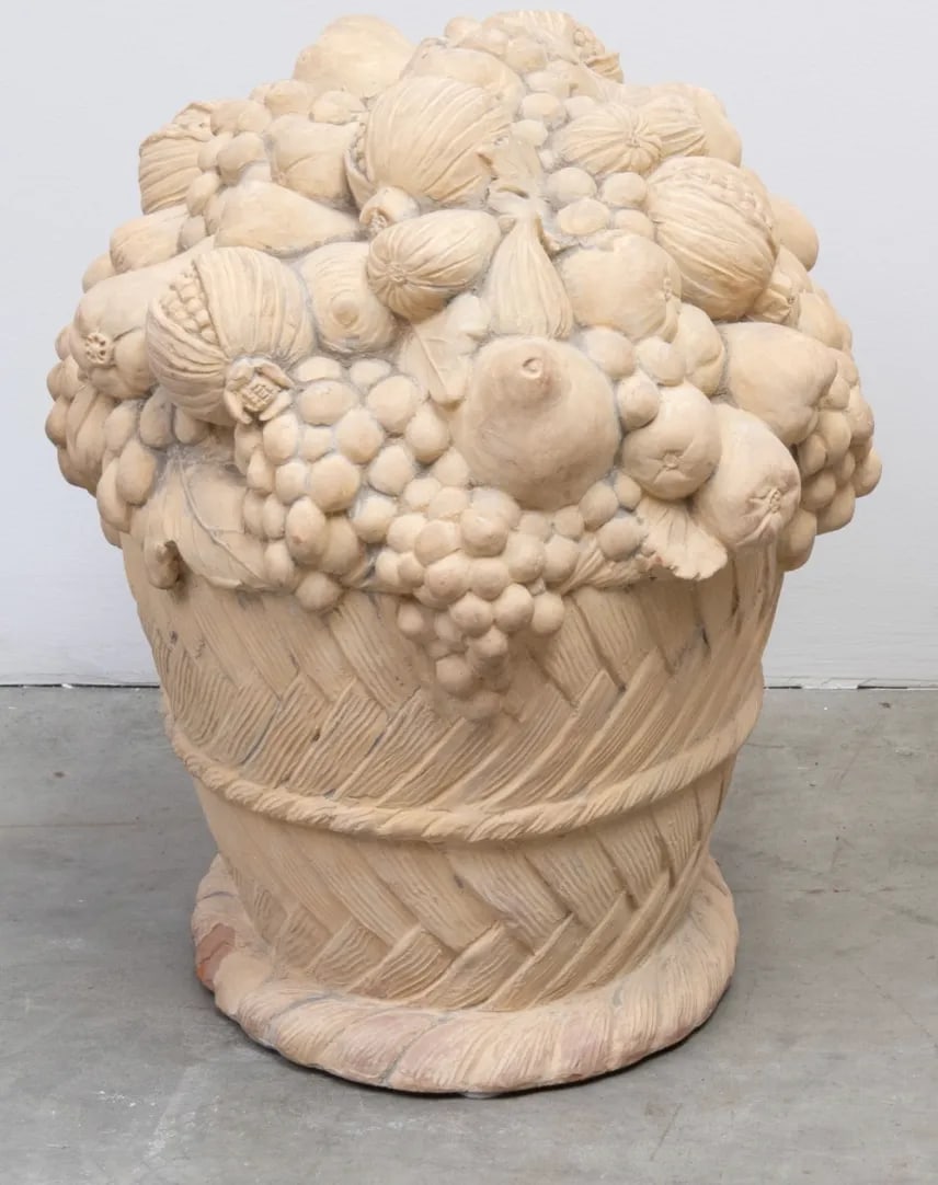 Pair of Mid 20th Century Large Terra Cotta Fruit Basket Sculptures - 9