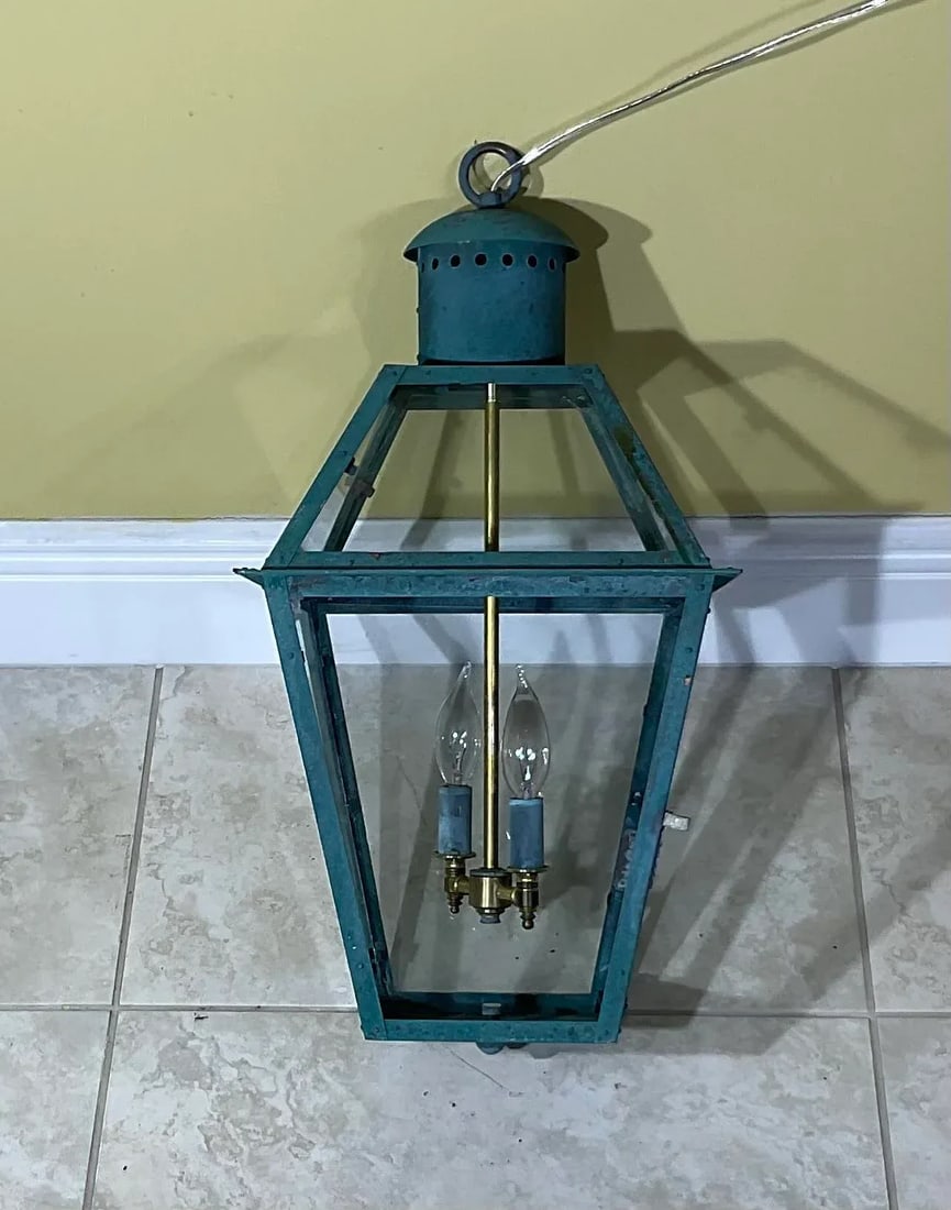 Vintage Four-Sides Hanging Copper Lantern - 7