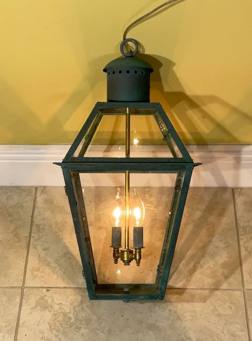 Vintage Four-Sides Hanging Copper Lantern - 8