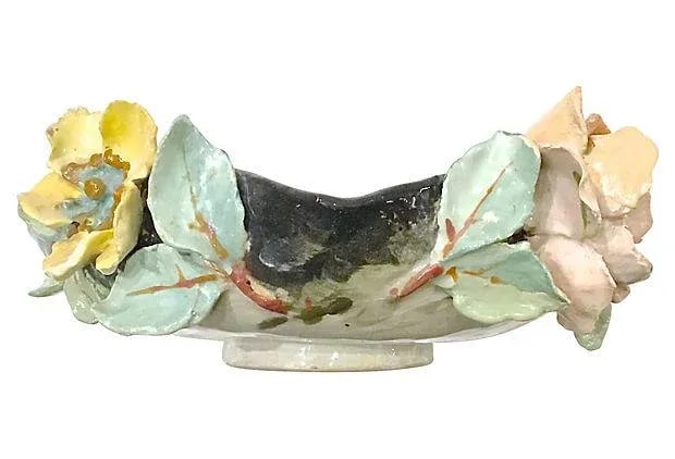 Antique French Barbotine Majolica Floral Bowl - 2