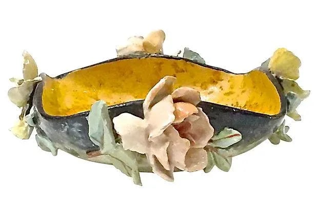Antique French Barbotine Majolica Floral Bowl - 3