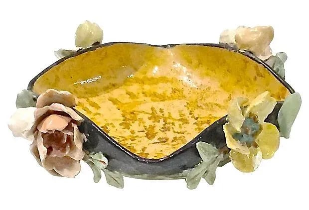Antique French Barbotine Majolica Floral Bowl - 4