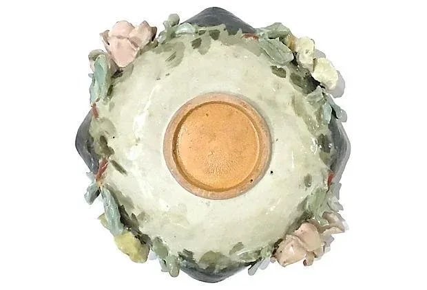 Antique French Barbotine Majolica Floral Bowl - 6