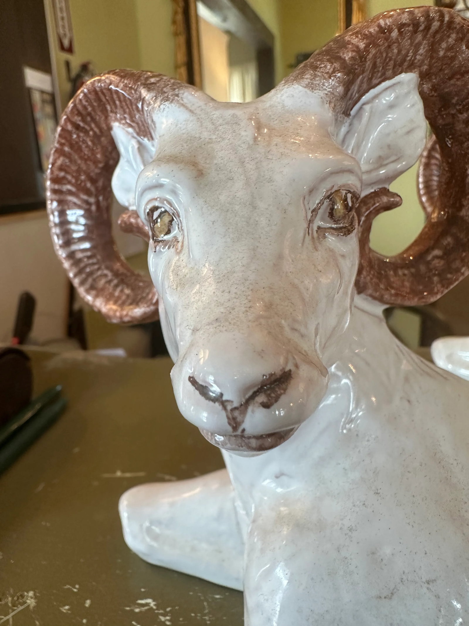 Mid 20th Century Italian Glazed Terra Cotta Rams- a Pair - 2