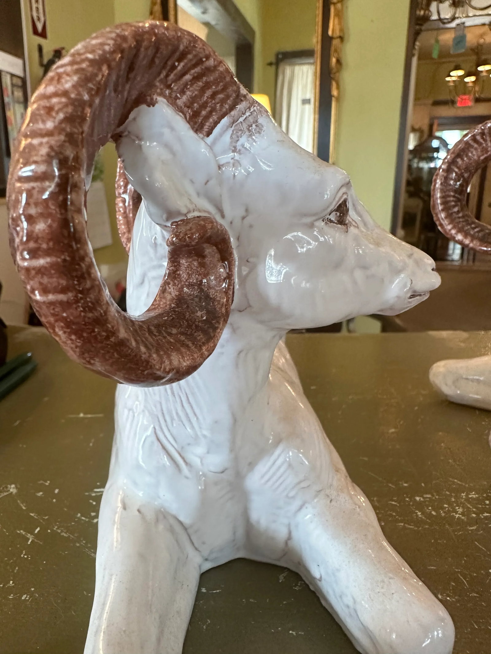 Mid 20th Century Italian Glazed Terra Cotta Rams- a Pair - 3