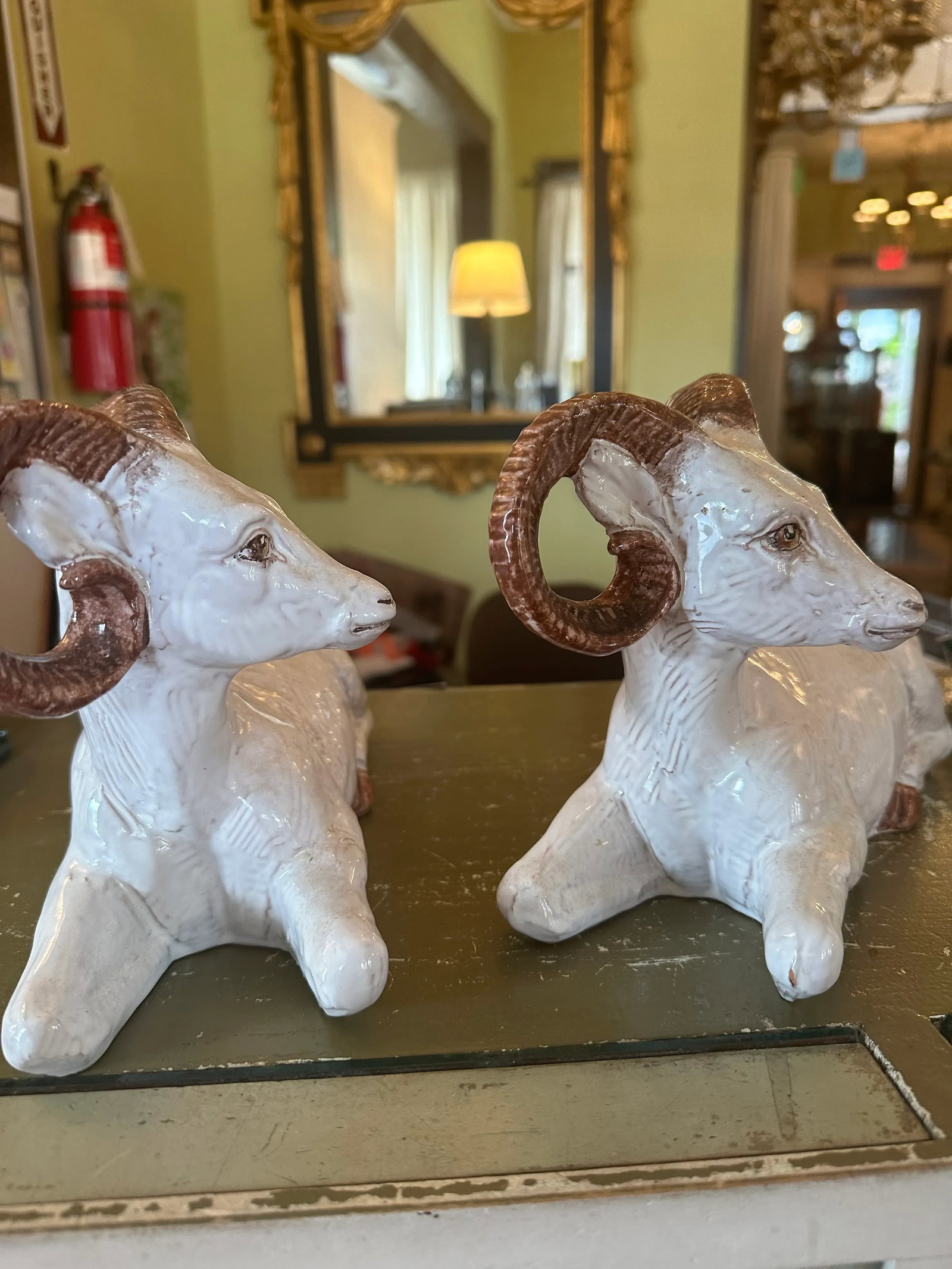 Mid 20th Century Italian Glazed Terra Cotta Rams- a Pair - 5