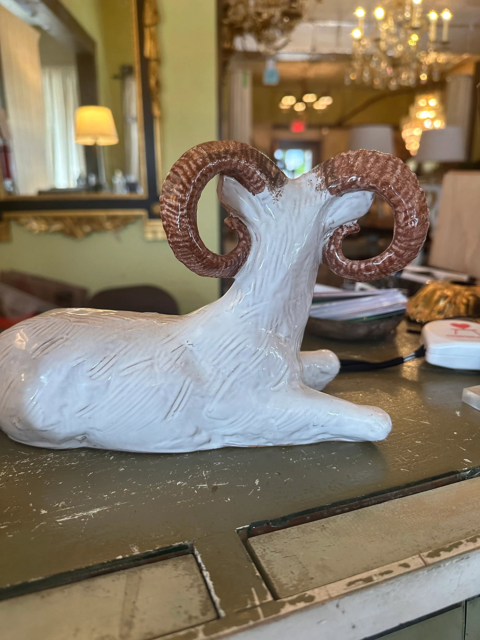Mid 20th Century Italian Glazed Terra Cotta Rams- a Pair - 6