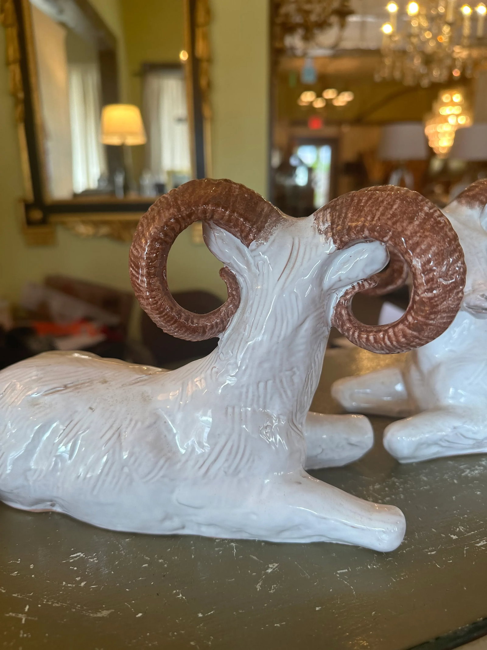 Mid 20th Century Italian Glazed Terra Cotta Rams- a Pair - 8