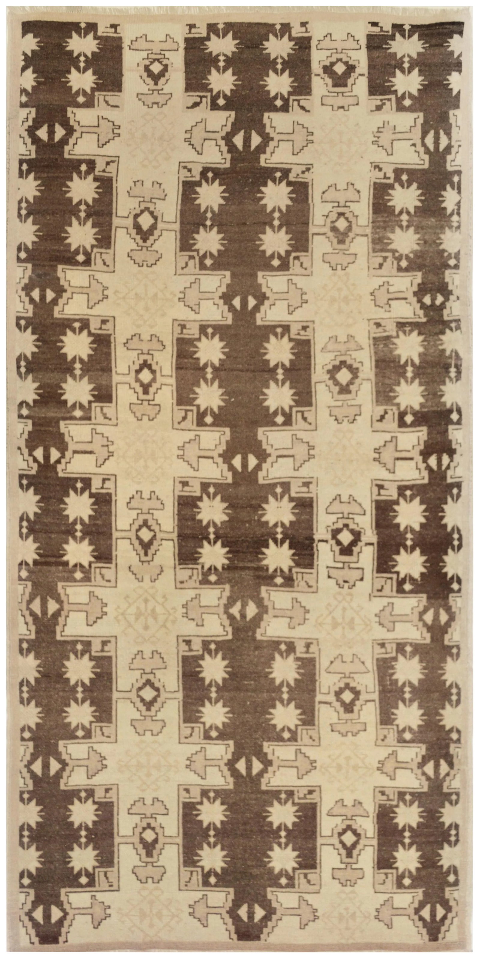 Mansour Handmade Turkish Rug: Genuine handwoven rug from Turkey. This brand new decorative gallery size rug features a vintage distressed look with signs of wear created intentionally and it is made of 100% fine natural wool.
