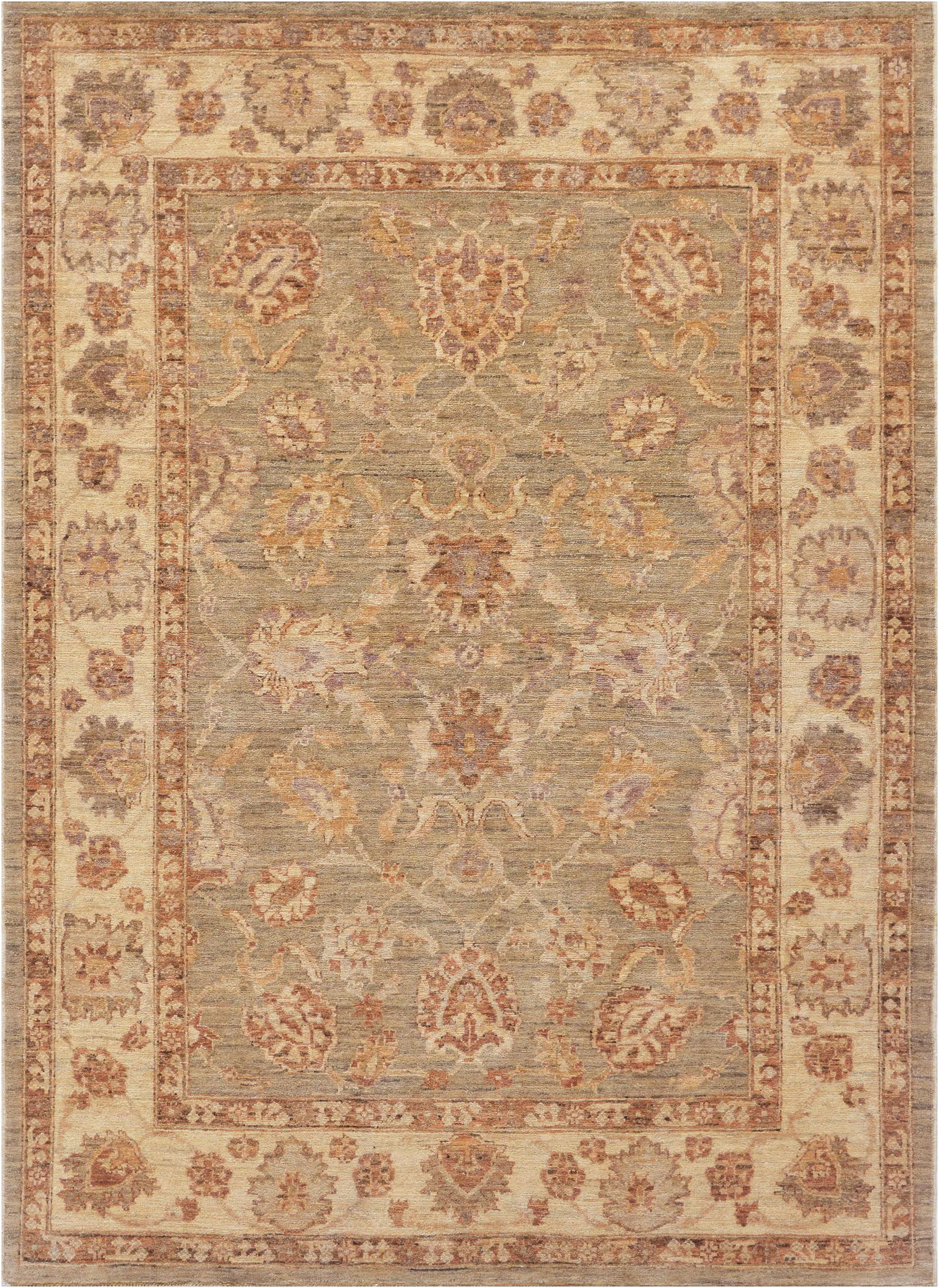 Mansour Handmade Agra Rug: Authentic handwoven Agra rug from Pakistan. This piece of artwork is made of hand-spun natural wool and natural dyes. It features a decorative design with a very subtle color combination. Condition: A