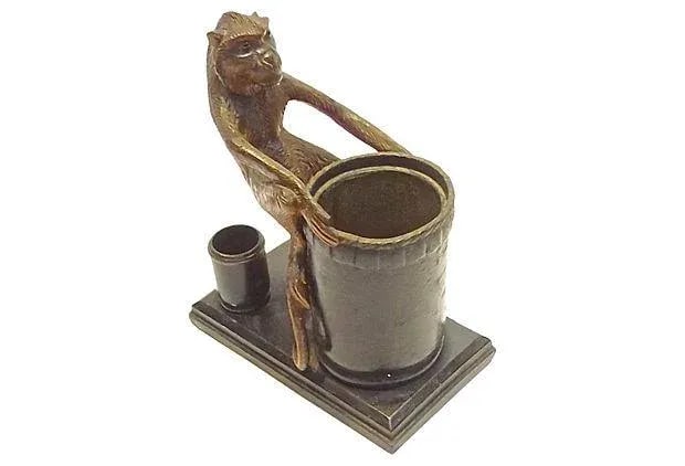 Antique Black Forest Monkey Leather Tobacco Jar - 2