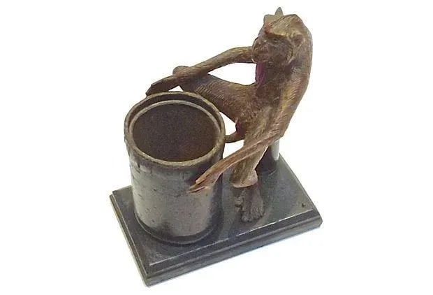Antique Black Forest Monkey Leather Tobacco Jar - 3