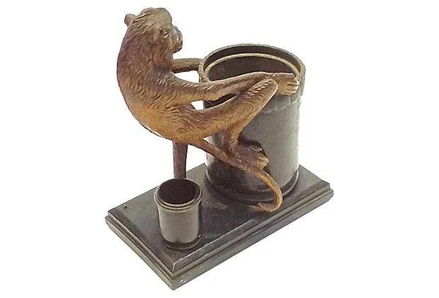 Antique Black Forest Monkey Leather Tobacco Jar - 4