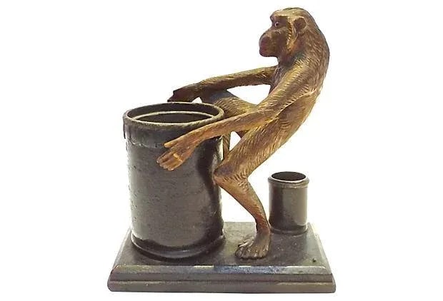 Antique Black Forest Monkey Leather Tobacco Jar - 7