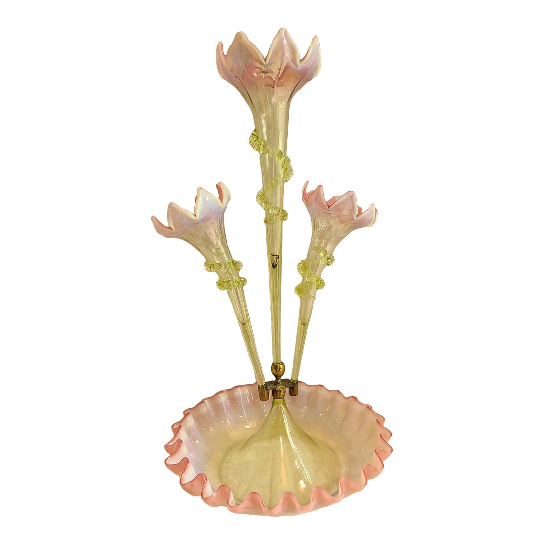 Antique Art Nouveau Opalescent Vaseline Glass Epergne, Circa 1880's (1 of 12)