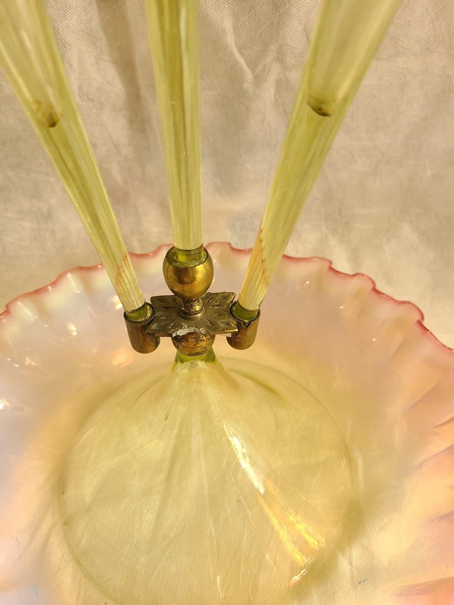 Antique Art Nouveau Opalescent Vaseline Glass Epergne, Circa 1880's - 3