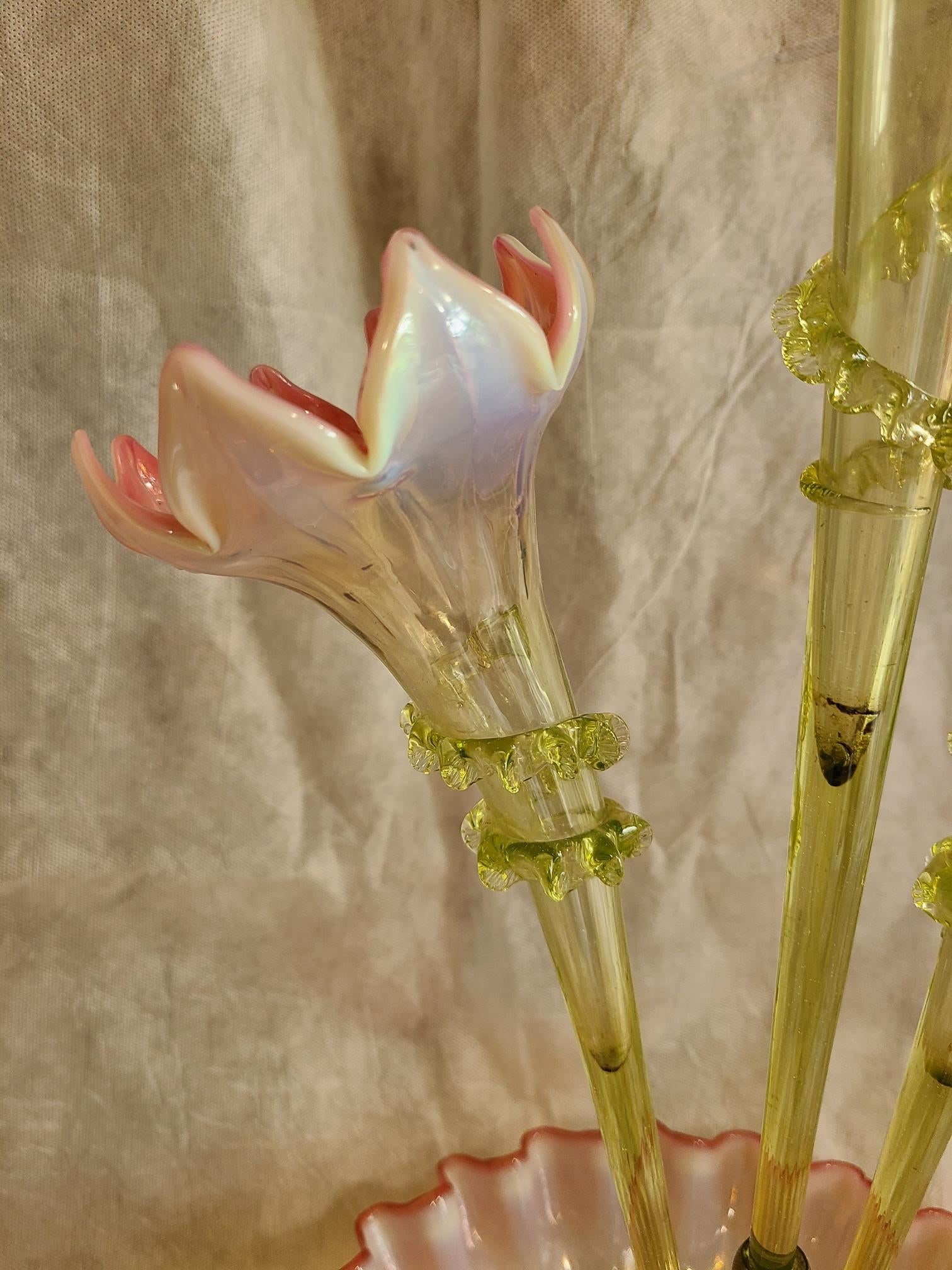 Antique Art Nouveau Opalescent Vaseline Glass Epergne, Circa 1880's - 4