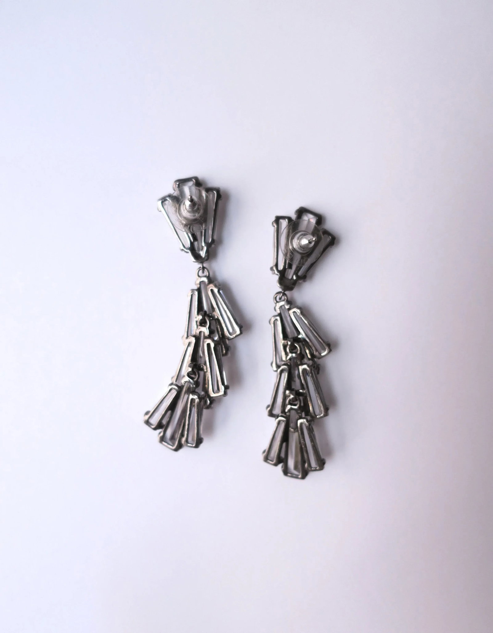 Diamond-Esque Crystal Dangle Earrings Art Deco Style, Pair - 10