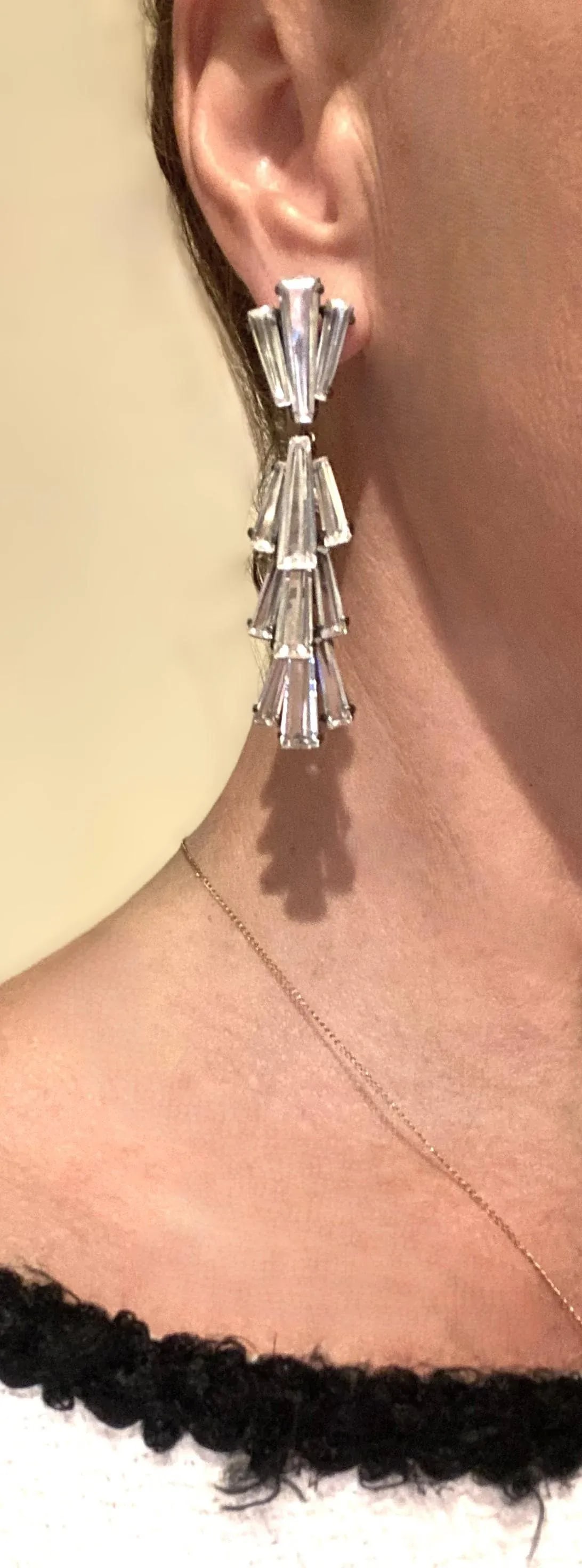 Diamond-Esque Crystal Dangle Earrings Art Deco Style, Pair - 6