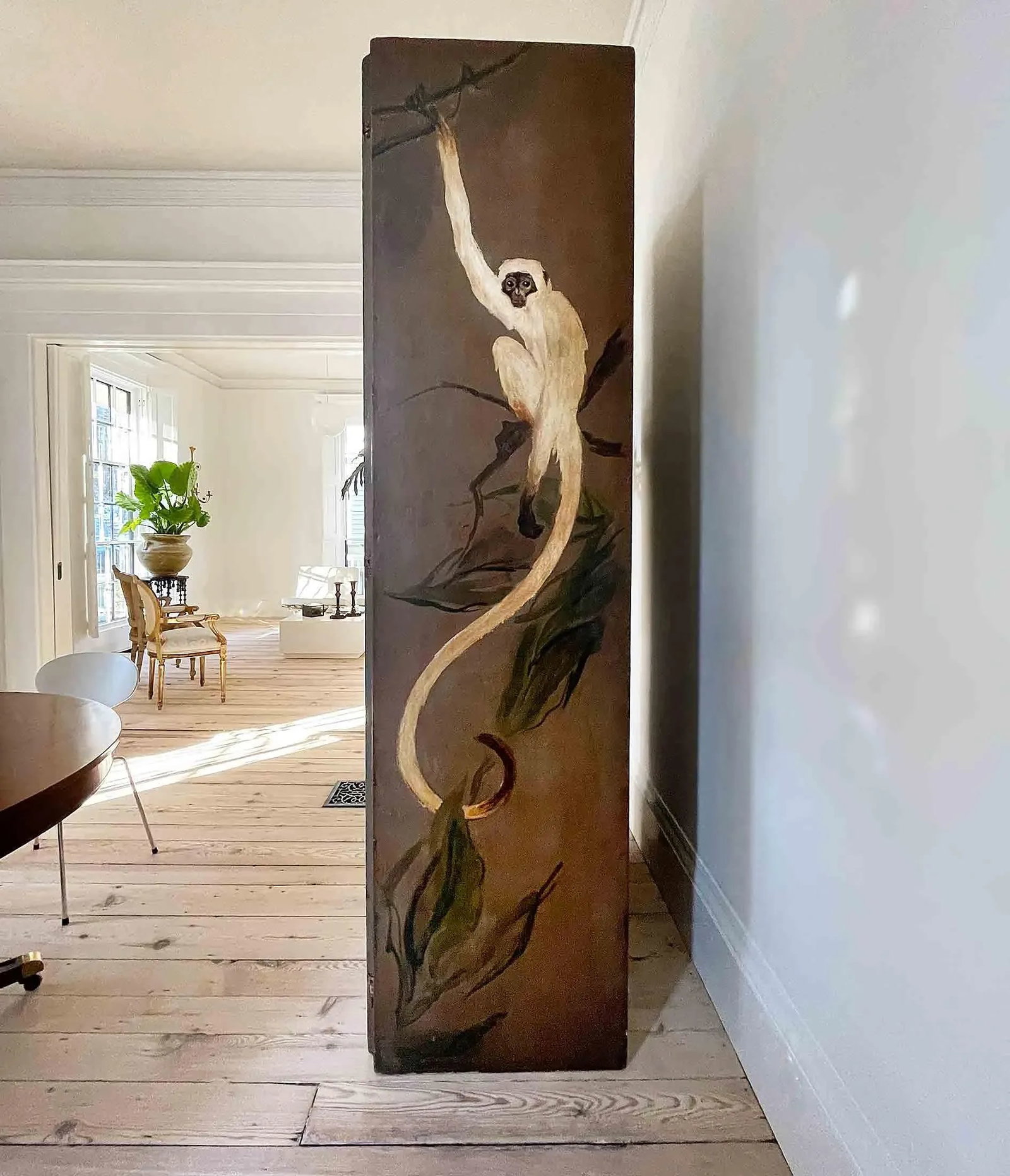 Folding Screen Large Antique Wooden Hand Painted - 12