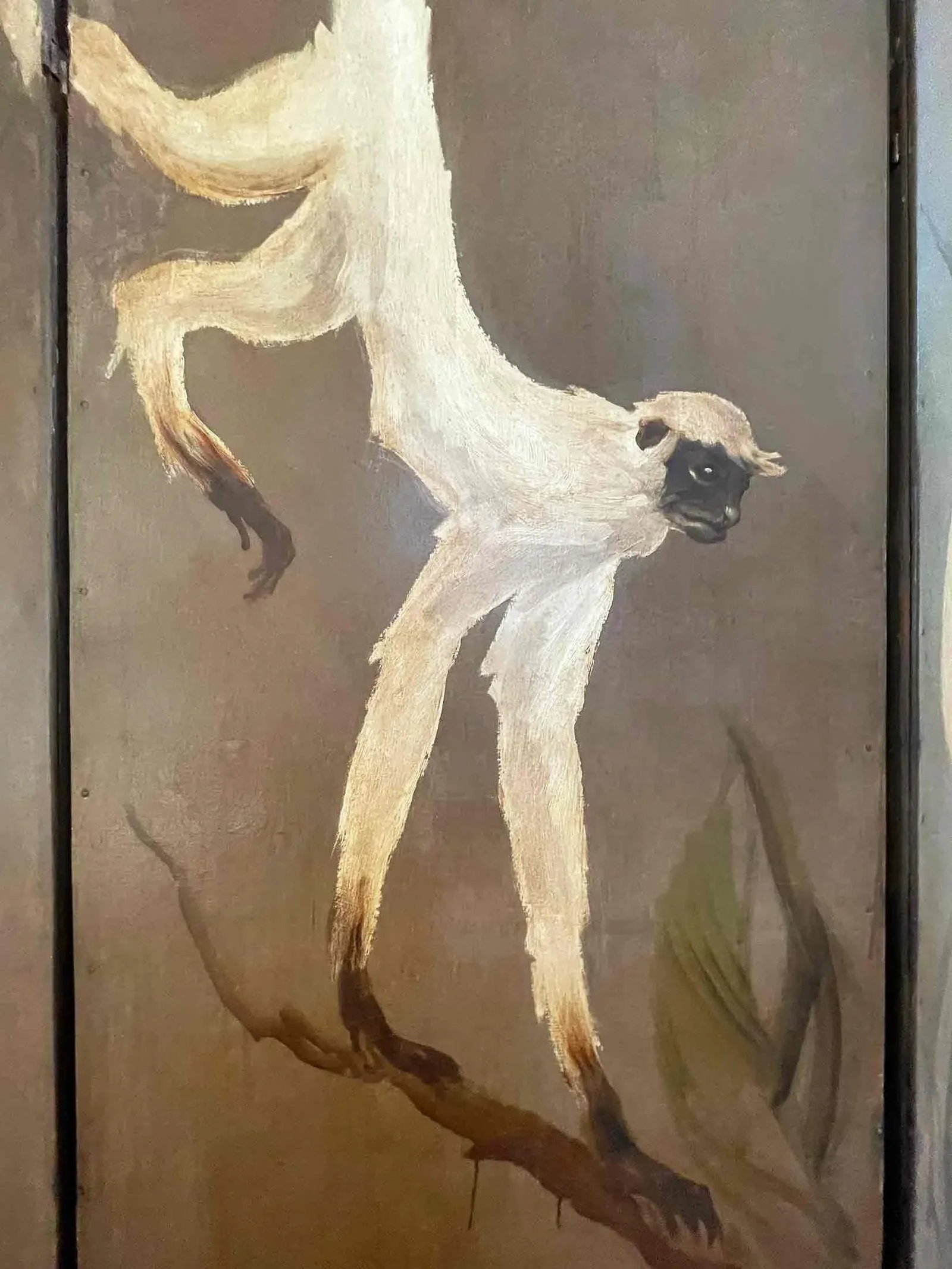 Folding Screen Large Antique Wooden Hand Painted - 8
