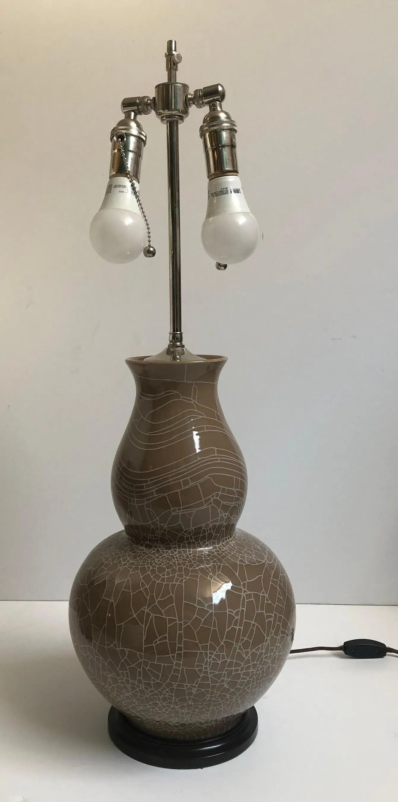 Early 21st Century John Thompson Large Ceramic Double Gourd Vase Table Lamps with Shades - a Pair - 3