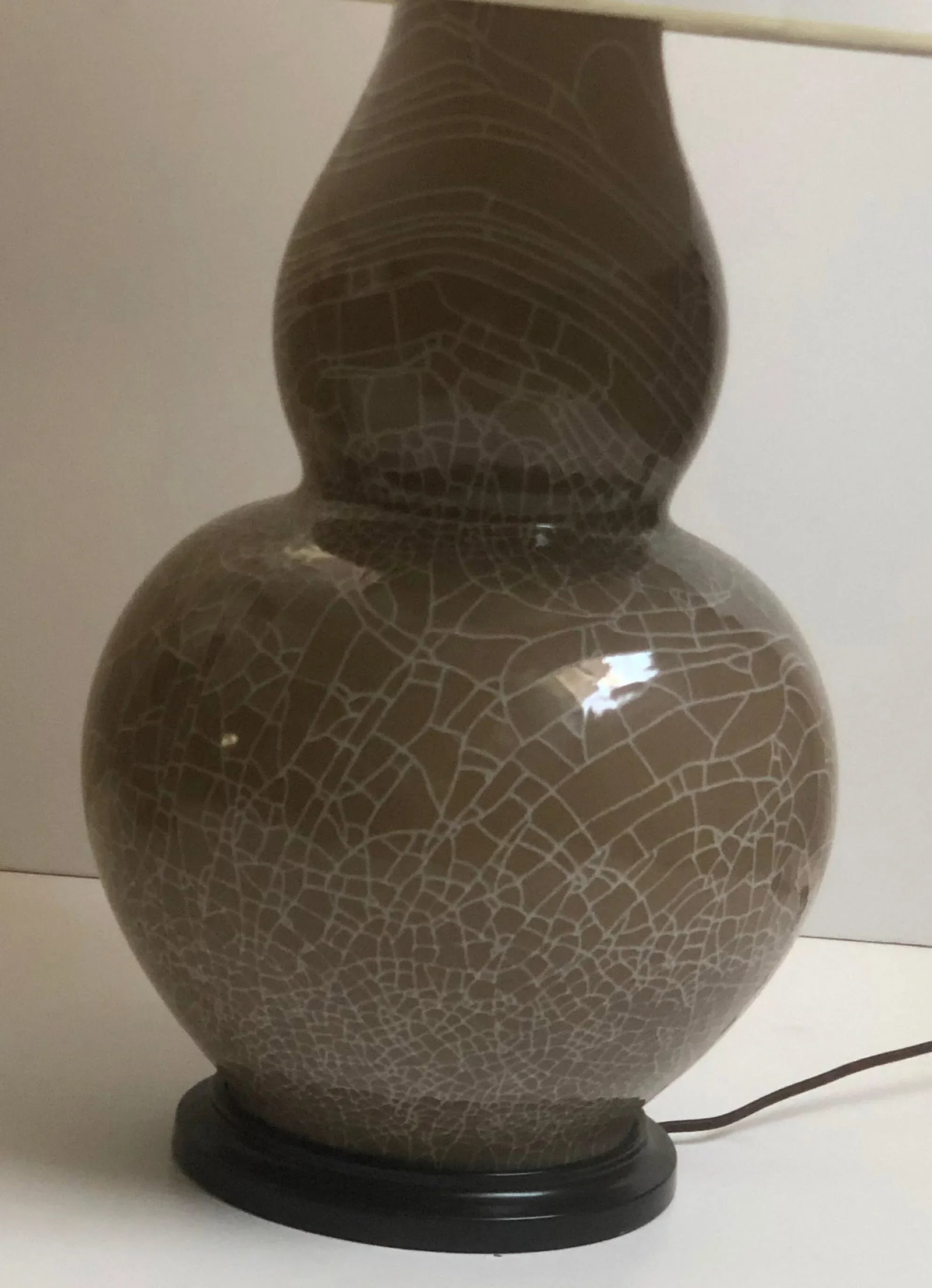 Early 21st Century John Thompson Large Ceramic Double Gourd Vase Table Lamps with Shades - a Pair - 4