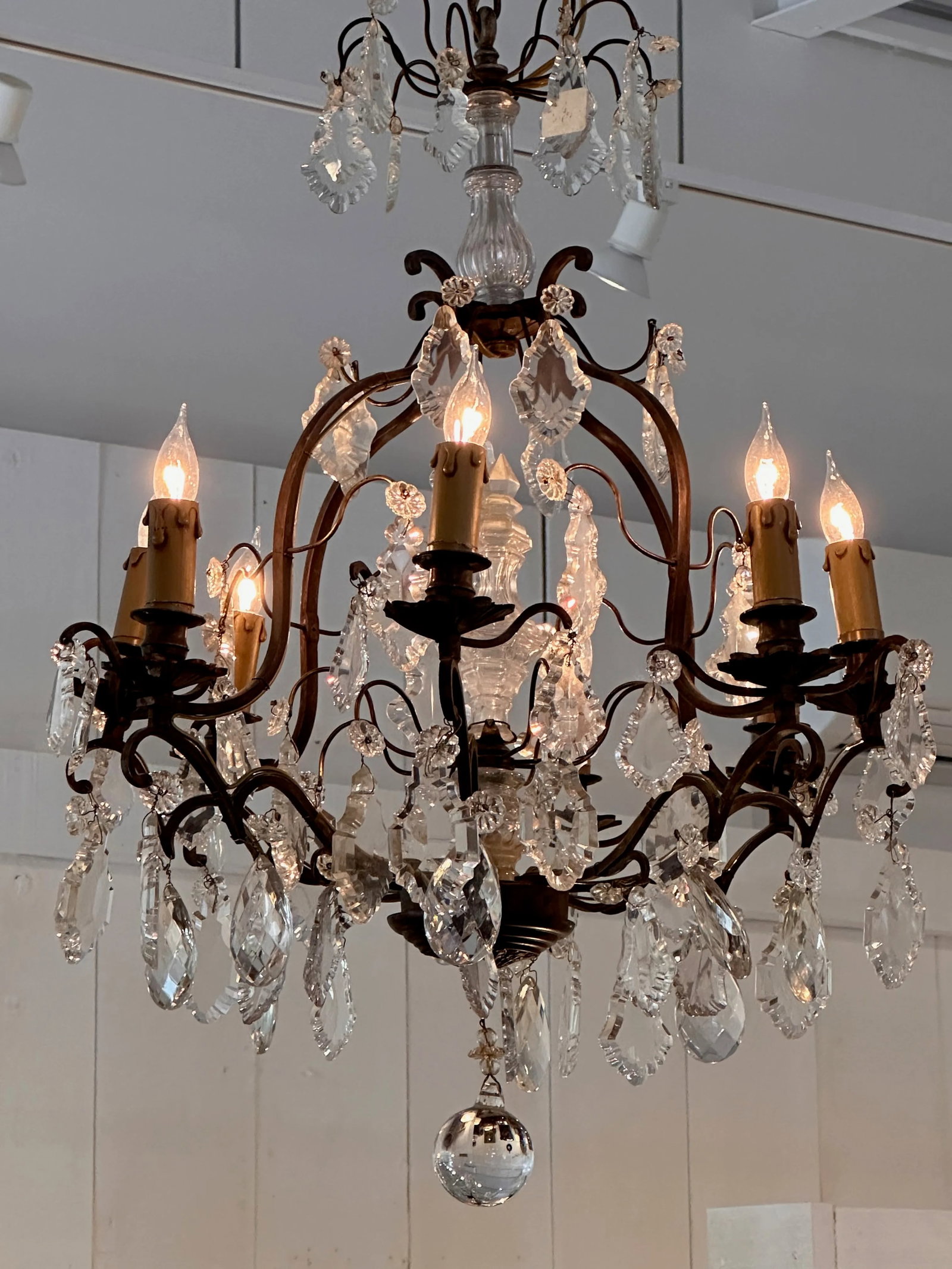 1950s Bronze and Crystal Chandelier - 2