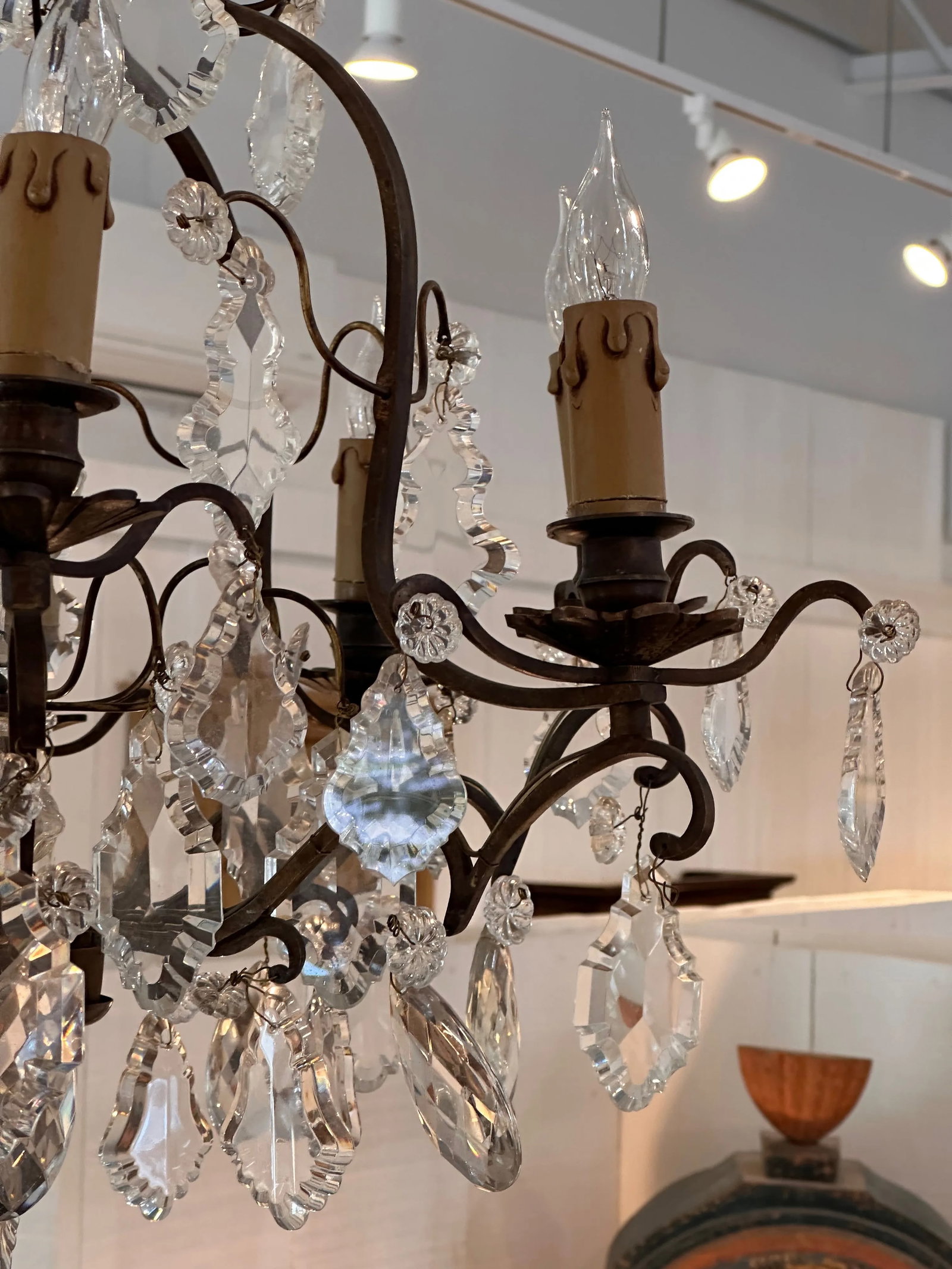 1950s Bronze and Crystal Chandelier - 4