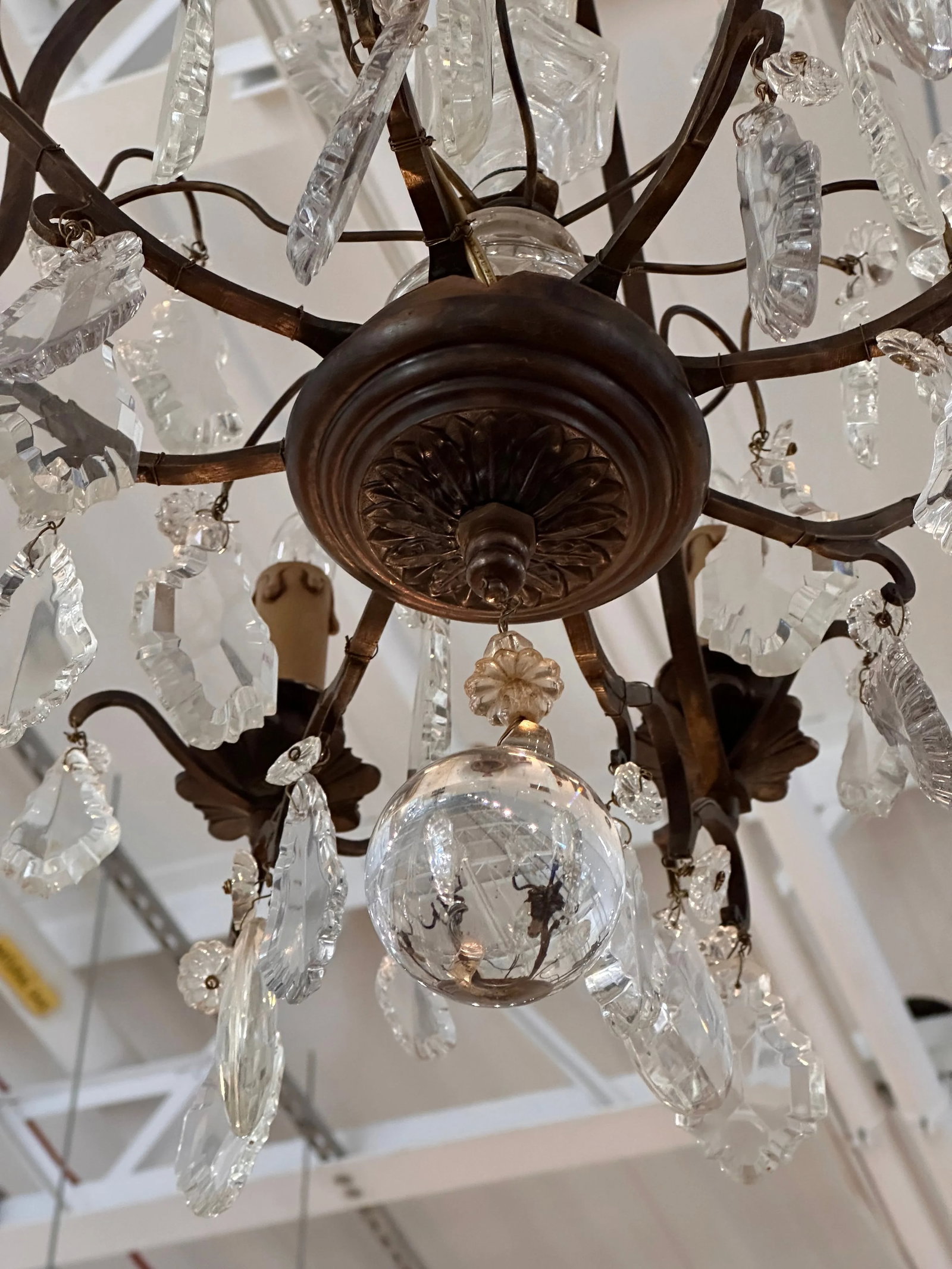 1950s Bronze and Crystal Chandelier - 5