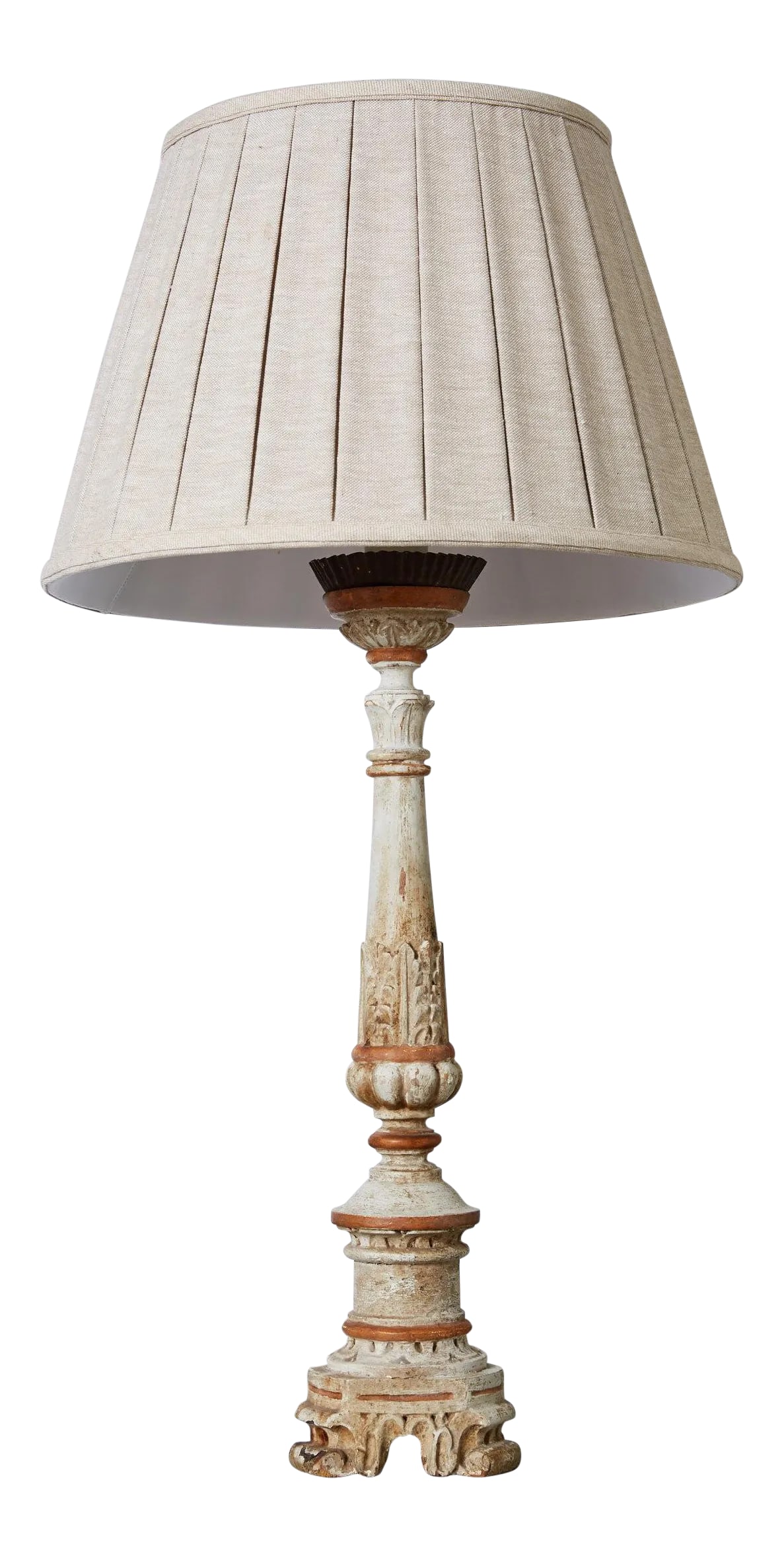 Louis XVI Carved and Painted Alter Candlestick Lamp (1 of 9)