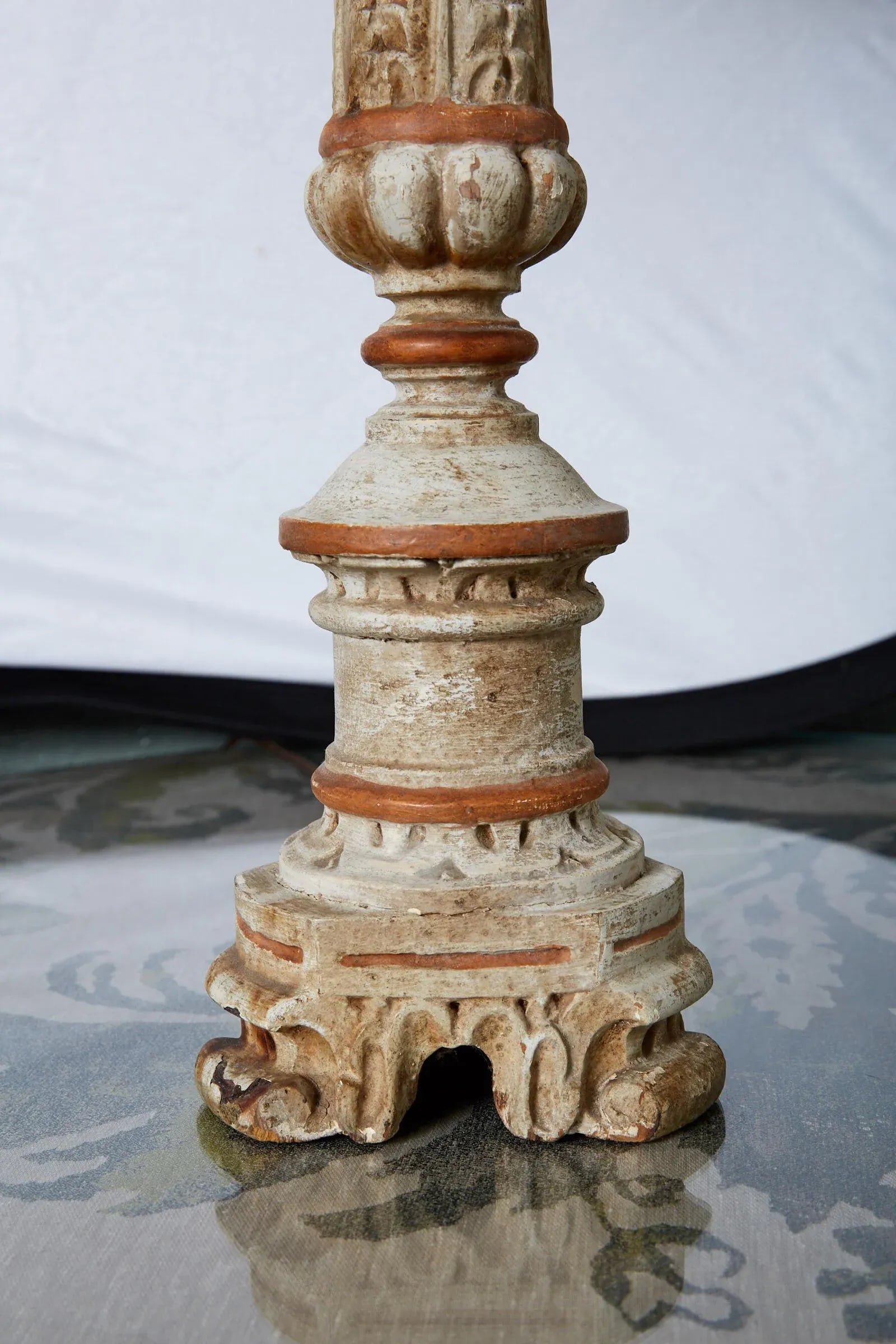 Louis XVI Carved and Painted Alter Candlestick Lamp - 3