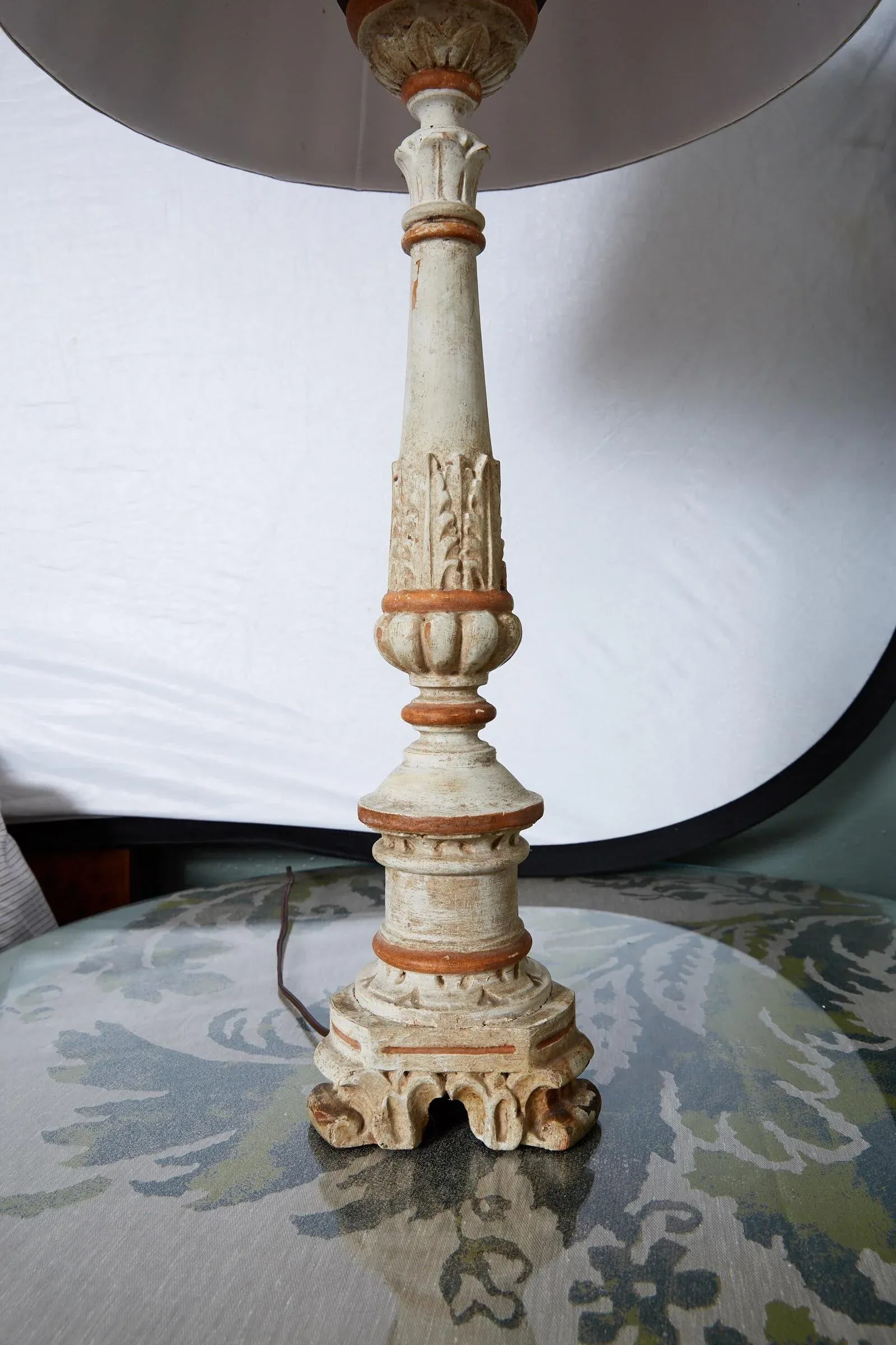 Louis XVI Carved and Painted Alter Candlestick Lamp - 7