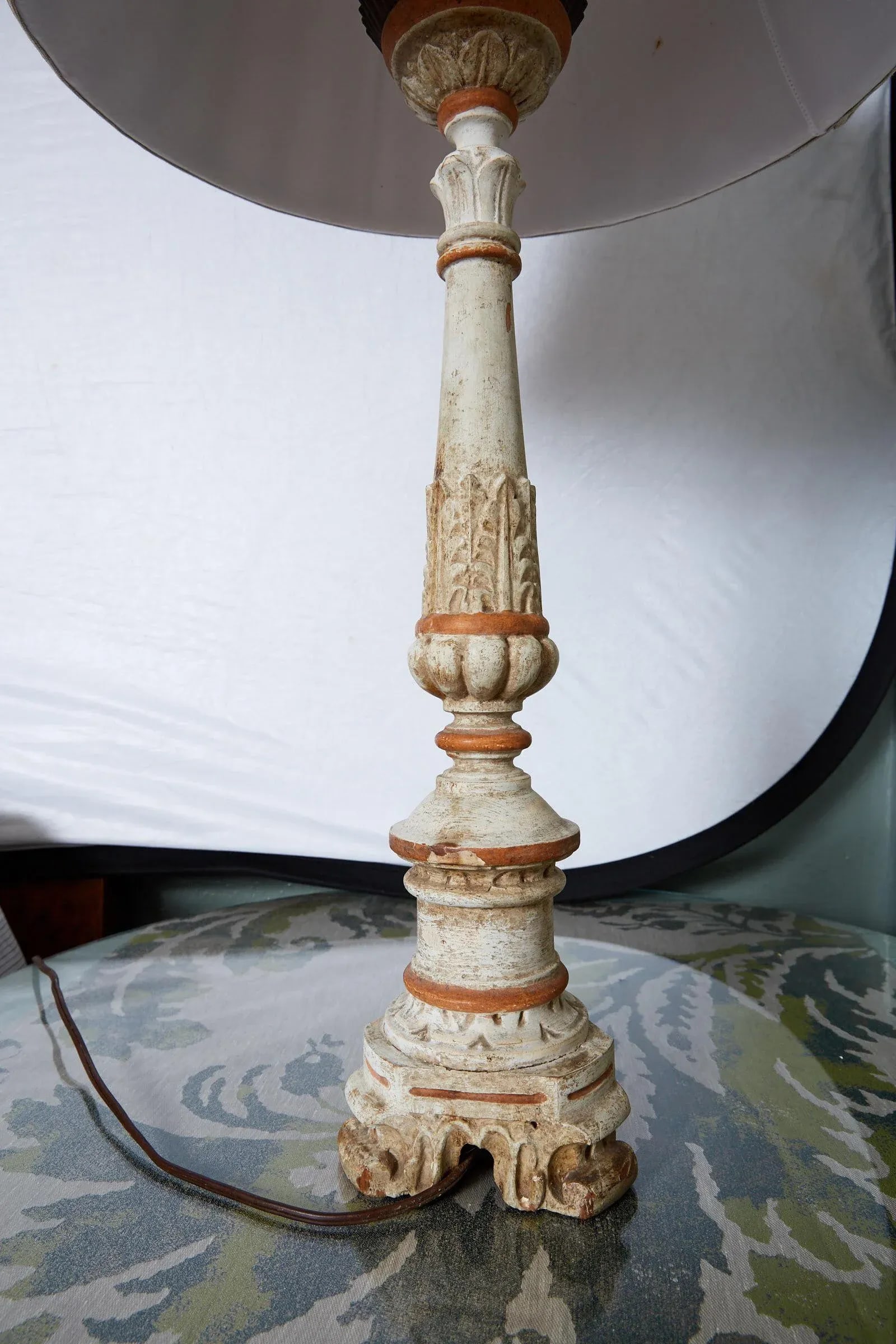 Louis XVI Carved and Painted Alter Candlestick Lamp - 8