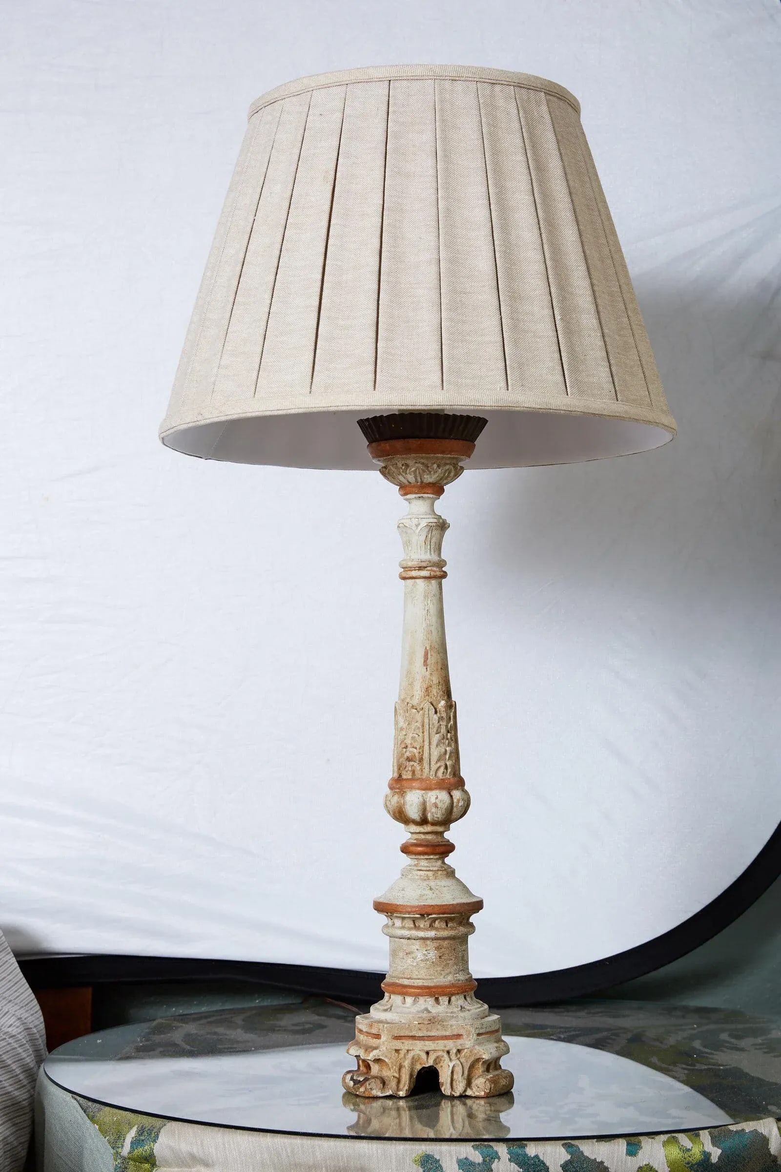 Louis XVI Carved and Painted Alter Candlestick Lamp - 9