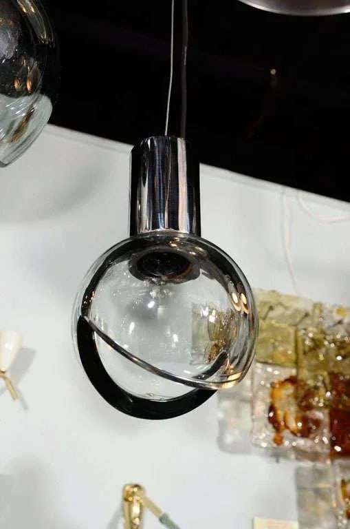 Seguso Grey Glass Globe Pendant Light - 2