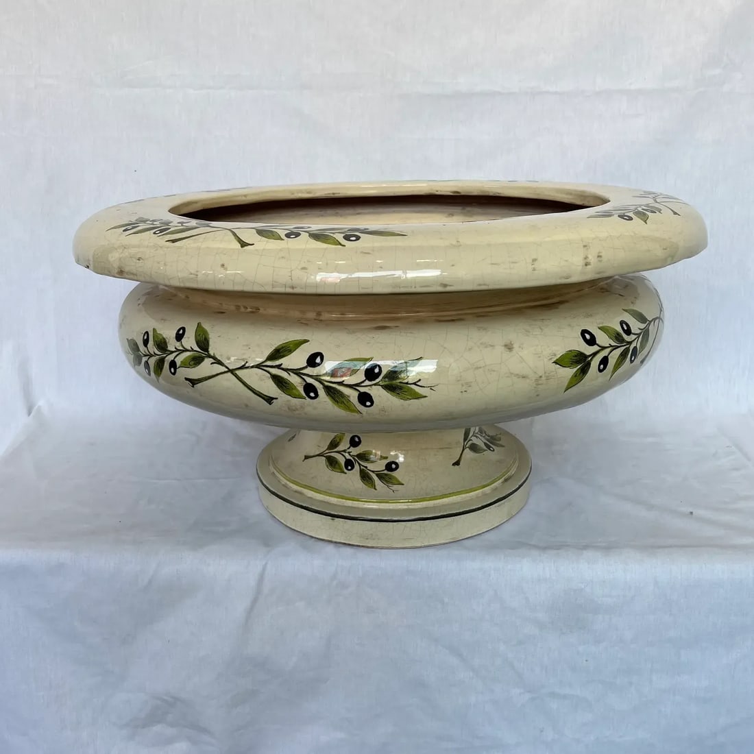 1990s Italian Hand-Painted Ceramic Planter With Olive Flowers - 10